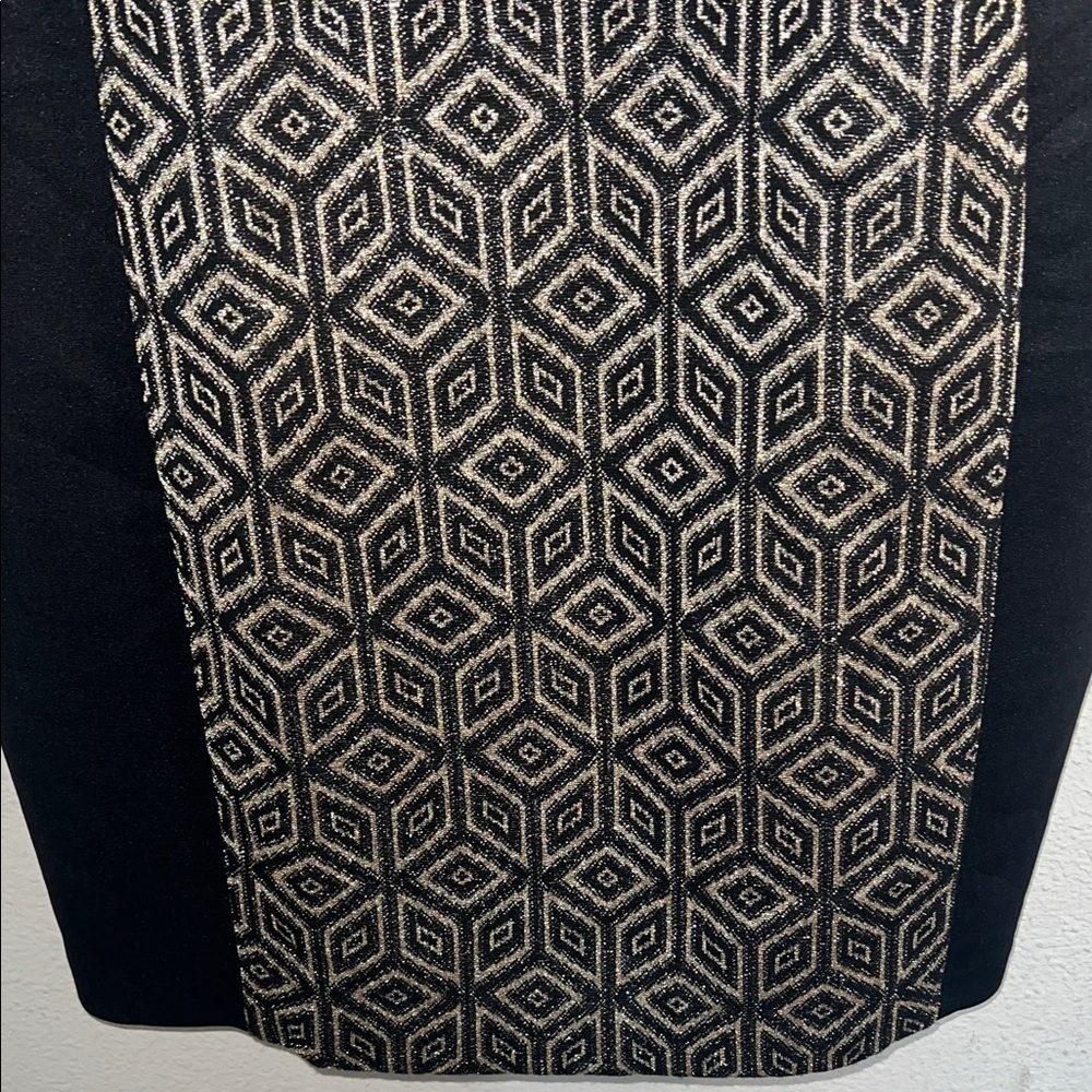 White House Black Market Geometric Black and Gold Mini Dress - Picture 6 of 9